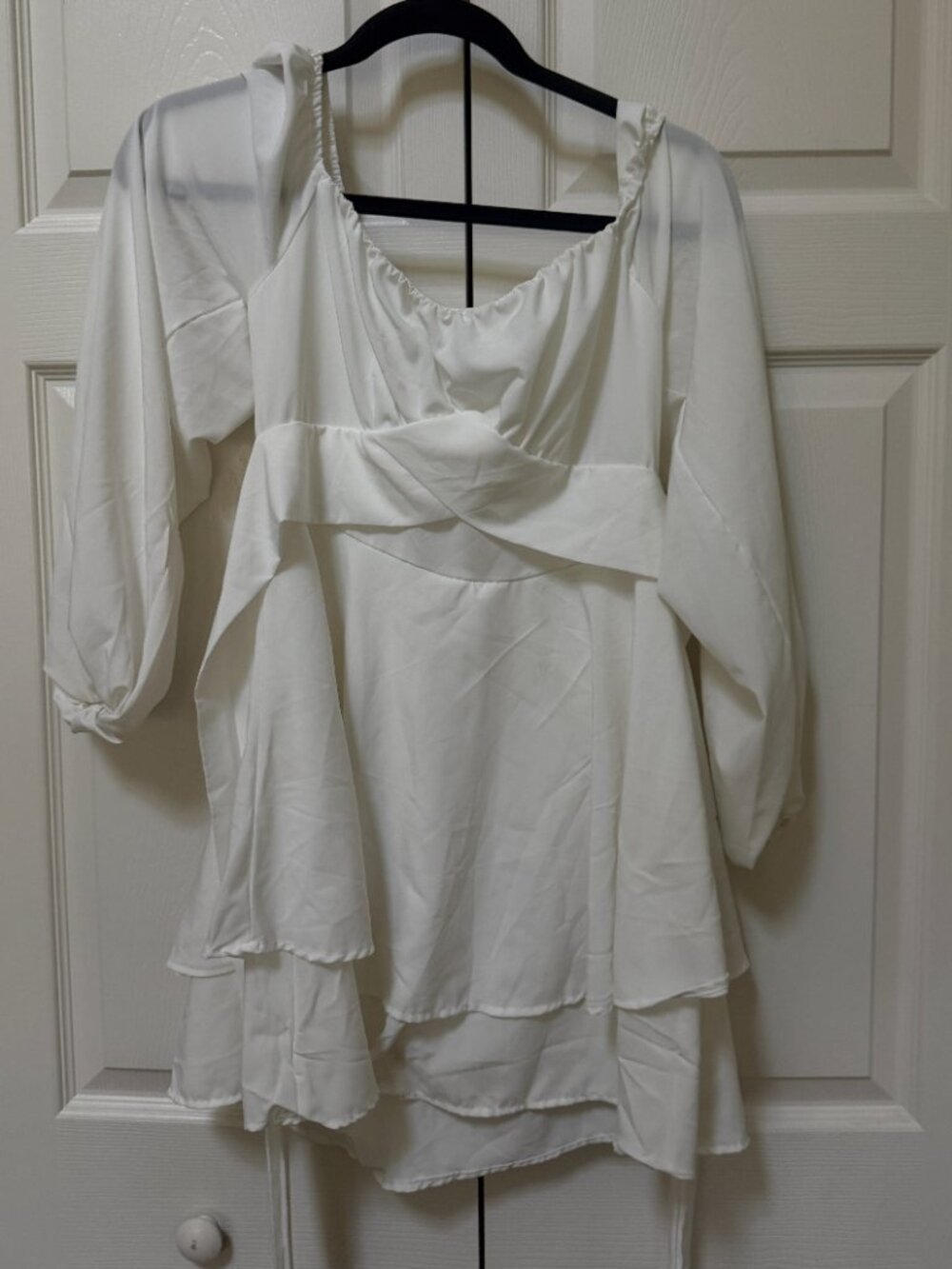 White Puff Sleeve Cutout Tie Back Ruffle Mini Dress Size S